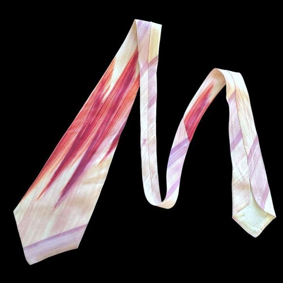 1940s Tie Purple Red Abstract 4.75 Inches Wide Vintage Acetate Necktie Cravat - Picture 1 of 9